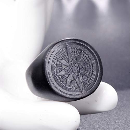 OAKKY Brújula Místico Hip Hop Anillo Hombre Acero Inoxidable Negro Tamaño 32 OAKKY Brújula Místico Hip Hop Anillo Hombre Acero Inoxidable Negro Tamaño 32