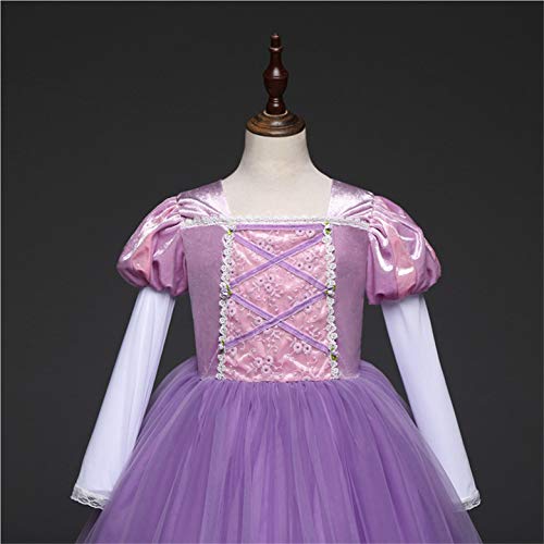 O.AMBW Vestido Princesa Rapunzel Infantil Disfraz Lila + 5 Accesorios Cosplay Rapunzel Manga Larga Blanco Evento Teatral Baile de Gala Cumpleaños Carnaval para Niña Pequeña 3 a 8 años