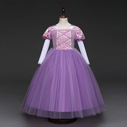 O.AMBW Vestido Princesa Rapunzel Infantil Disfraz Lila + 5 Accesorios Cosplay Rapunzel Manga Larga Blanco Evento Teatral Baile de Gala Cumpleaños Carnaval para Niña Pequeña 3 a 8 años