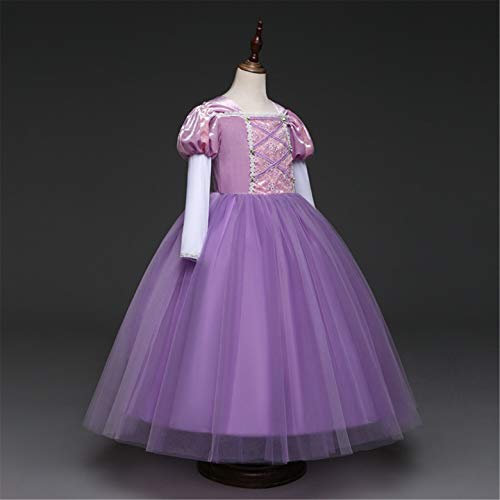 O.AMBW Vestido Princesa Rapunzel Infantil Disfraz Lila + 5 Accesorios Cosplay Rapunzel Manga Larga Blanco Evento Teatral Baile de Gala Cumpleaños Carnaval para Niña Pequeña 3 a 8 años