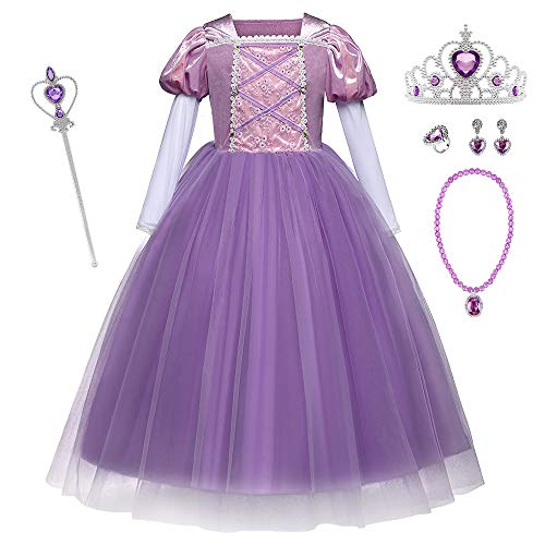 O.AMBW Vestido Princesa Rapunzel Infantil Disfraz Lila + 5 Accesorios Cosplay Rapunzel Manga Larga Blanco Evento Teatral Baile de Gala Cumpleaños Carnaval para Niña Pequeña 3 a 8 años O.AMBW Vestido Princesa Rapunzel Infantil Disfraz Lila + 5 Accesorios Cosplay Rapunzel Manga Larga Blanco Evento Teatral Baile de Gala Cumpleaños Carnaval para Niña Pequeña 3 a 8 años