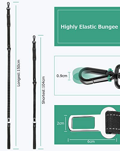 Oasser Cinturón de Seguridad para Perro de Coche para Mascota Hebilla de Fijación Cuerda Cuerda de Tracción para Uso en Exteriores Cuerda Elástica de Alta Resistencia con Mango Freno Reflectante E5