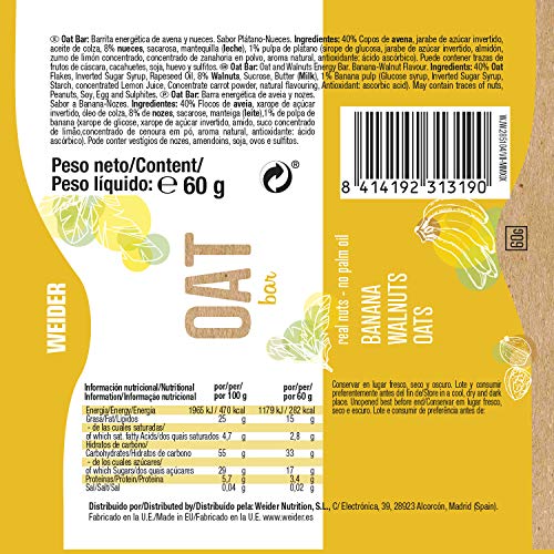 OAT BAR Sabor Plátano, Pack de 20 barritas x 60g, 1200g