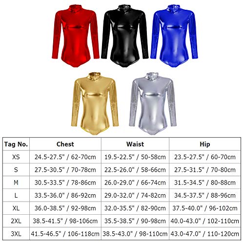 OBEEII Mujer Maillot de Ballet Danza Leotard Ballet Manga Larga Cuello Alto una Pieza Dancewear Bodysuit Oro S