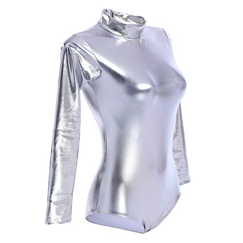 OBEEII Mujer Maillot de Ballet Danza Leotard Ballet Manga Larga Cuello Alto una Pieza Dancewear Bodysuit Plateado 2XL OBEEII Mujer Maillot de Ballet Danza Leotard Ballet Manga Larga Cuello Alto una Pieza Dancewear Bodysuit Plateado 2XL