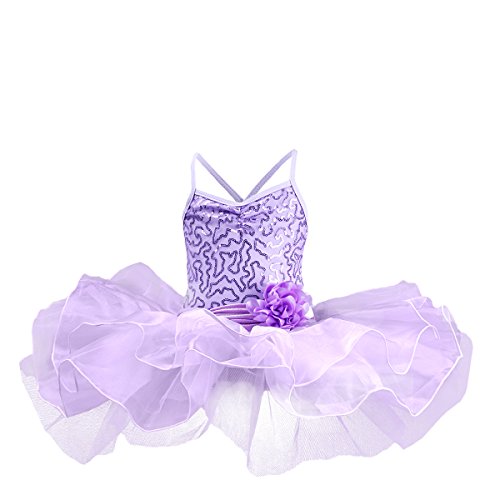 OBEEII Vestido Danza Ballet Maillot Niña Tutu Vestido de Princesa Falda Bailarina Disfraz de Sirena para Niña 3-4 Años Morado