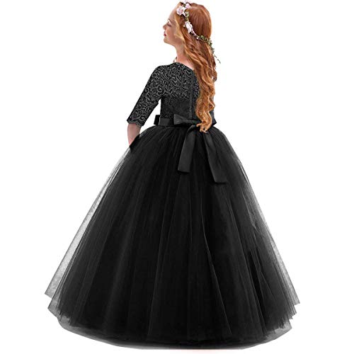 OBEEII Vestidos De Princesa Fiesta de la Boda de Las Niñas para Bordado Graduación Comunión Cumpleaños Paseo Baile Cóctel Vestido de Novia Negro 13-14 Años