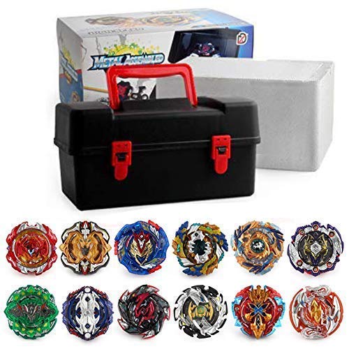 OBEST Conjunto de Peonzas Juguetes con Estuche Portátil, 12 Nuevo Nado Spinner Tops con 2 Turbo Burst Lanzador, Gyro Spinning Pocket-Box OBEST Conjunto de Peonzas Juguetes con Estuche Portátil, 12 Nuevo Nado Spinner Tops con 2 Turbo Burst Lanzador, Gyro Spinning Pocket-Box