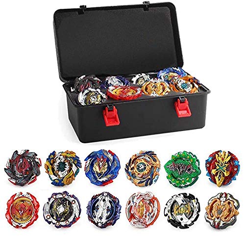 OBEST Conjunto de Peonzas Juguetes con Estuche Portátil, 12 Nuevo Nado Spinner Tops con 2 Turbo Burst Lanzador, Gyro Spinning Pocket-Box