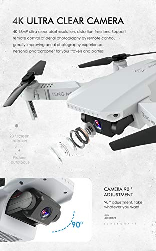 OBEST Mini Dron con Cámara 4K HD, Dual Cámara Posicionamiento de Flujo óptico, Altitude Hold, Modo sin Cabeza, Vuelo de Trayectoria, 2 Baterías, Vuelo de 24-30 Minutos, para Principiantes, Blanco