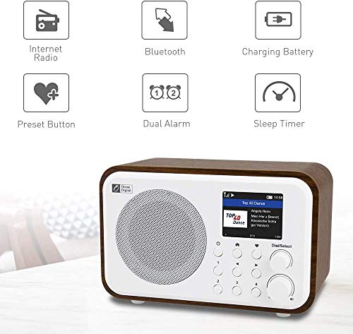 Ocean Digital WiFi Internet Radios WR-336N Radio digital portátil con batería recargable Receptor Bluetooth con pantalla a color de 2.4 ", 4 botones preestablecidos, soporte UPnP y DLNA-Negro