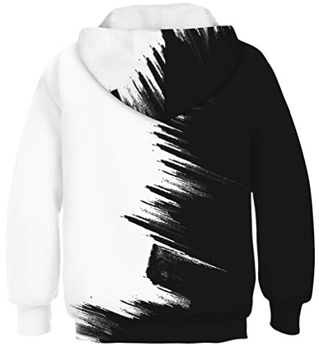 Ocean Plus Niños Sudaderas con Capucha Cool Pullover para Niños Niñas Adolescente Camiseta de Manga Larga (XL (Altura: 155-160cm), Blanco y Negro)