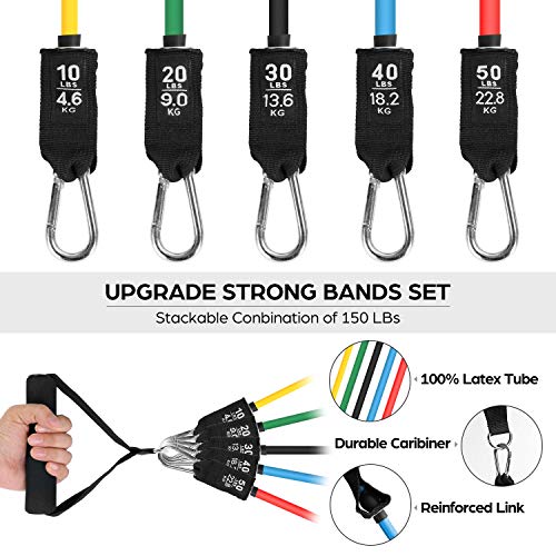 Odoland 21pzas Juego de Bandas de Resistencia Incl. 5 x Bandas de Ejercicio Enovado con Manijas, Apilables y Más Fuertes, 5 x Loop Band, 2 x Discos Deslizantes, 2 x Correas de Tobillo, Bola de Masaje