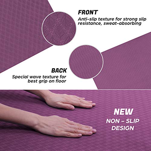 Odoland Esterilla de Yoga Grande 183 x 121 x 0.6 cm, Alfombrilla Deporte 6mm Grueso de Ecológico TPE, Antideslizante, Colchoneta de Pilates, Estiramientos, Gimnasia en Casa o en Gimnasio, Violeta