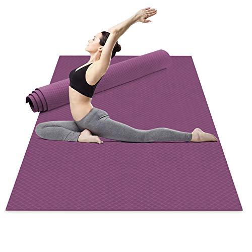 Odoland Esterilla de Yoga Grande 183 x 121 x 0.6 cm, Alfombrilla Deporte 6mm Grueso de Ecológico TPE, Antideslizante, Colchoneta de Pilates, Estiramientos, Gimnasia en Casa o en Gimnasio, Violeta