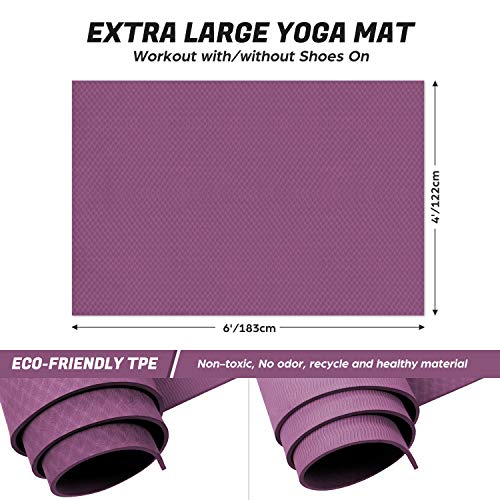 Odoland Esterilla de Yoga Grande 183 x 121 x 0.6 cm, Alfombrilla Deporte 6mm Grueso de Ecológico TPE, Antideslizante, Colchoneta de Pilates, Estiramientos, Gimnasia en Casa o en Gimnasio, Violeta