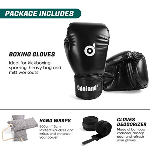 Odoland Guantes de Boxeo con Vendas de Boxeo e Desodorizantes de Guantes, Guantes de Entrenamiento Profesionales para Saco de Boxeo UFC MMA Muay Thai Kickboxing, para Hombre Mujer Niños Odoland Guantes de Boxeo con Vendas de Boxeo e Desodorizantes de Guantes, Guantes de Entrenamiento Profesionales para Saco de Boxeo UFC MMA Muay Thai Kickboxing, para Hombre Mujer Niños