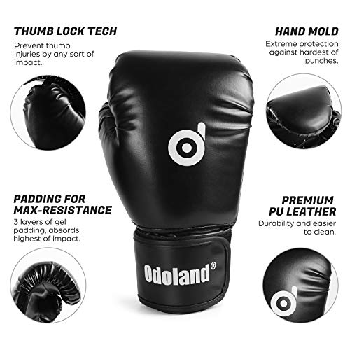 Odoland Guantes de Boxeo con Vendas de Boxeo e Desodorizantes de Guantes, Guantes de Entrenamiento Profesionales para Saco de Boxeo UFC MMA Muay Thai Kickboxing, para Hombre Mujer Niños