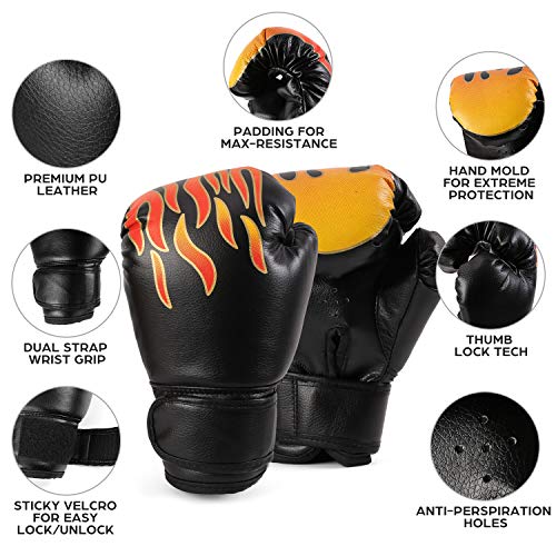 Odoland Kit de Boxeo 3-en-1 para Niños, Incluir Guantes de Boxeo, Patas de Oso, Paos de Boxeo, Guantes de Boxeo para Niños, Kickboxing, Karate, Muay Thai, Entrenamiento de MMA