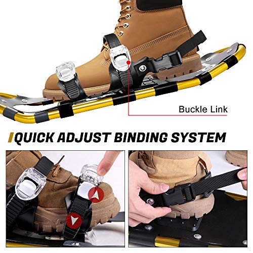 Odoland Raquetas de Nieve Juego 4-en-1 para Hombres y Mujeres, Raquetas Nieve Ajustables con Bastones de Trekking, Polainas de Pierna Impermeables y Bolsa de Transporte, Amarillo, L:76.2 cm 72-100kg Odoland Raquetas de Nieve Juego 4-en-1 para Hombres y Mujeres, Raquetas Nieve Ajustables con Bastones de Trekking, Polainas de Pierna Impermeables y Bolsa de Transporte, Amarillo, L:76.2 cm 72-100kg