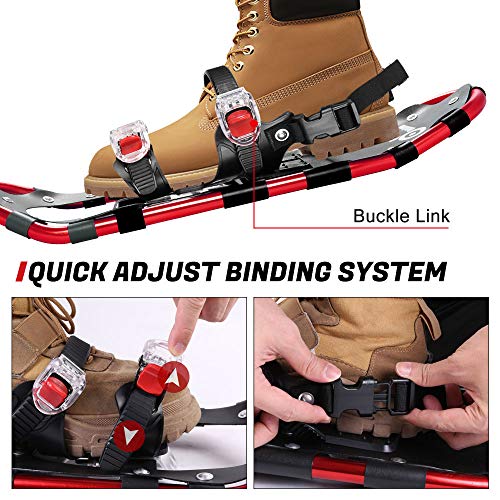 Odoland Raquetas de Nieve Juego 4-en-1 para Hombres y Mujeres, Raquetas Nieve Ajustables con Bastones de Trekking, Polainas de Pierna Impermeables y Bolsa de Transporte, Rojo, S:53cm 28-54kg Odoland Raquetas de Nieve Juego 4-en-1 para Hombres y Mujeres, Raquetas Nieve Ajustables con Bastones de Trekking, Polainas de Pierna Impermeables y Bolsa de Transporte, Rojo, S:53cm 28-54kg