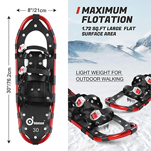 Odoland Raquetas de Nieve Juego 4-en-1 para Hombres y Mujeres, Raquetas Nieve Ajustables con Bastones de Trekking, Polainas de Pierna Impermeables y Bolsa de Transporte, Rojo, S:53cm 28-54kg Odoland Raquetas de Nieve Juego 4-en-1 para Hombres y Mujeres, Raquetas Nieve Ajustables con Bastones de Trekking, Polainas de Pierna Impermeables y Bolsa de Transporte, Rojo, S:53cm 28-54kg