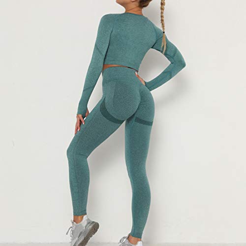 OEAK Conjunto de ropa deportiva para mujer, chándal, pantalones y top de deporte, 2 piezas, para yoga, tiempo libre, ropa deportiva Verde C M OEAK Conjunto de ropa deportiva para mujer, chándal, pantalones y top de deporte, 2 piezas, para yoga, tiempo libre, ropa deportiva Verde C M