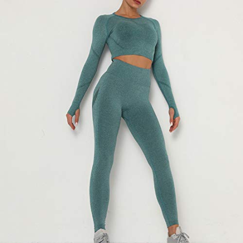 OEAK Conjunto de ropa deportiva para mujer, chándal, pantalones y top de deporte, 2 piezas, para yoga, tiempo libre, ropa deportiva Verde C M