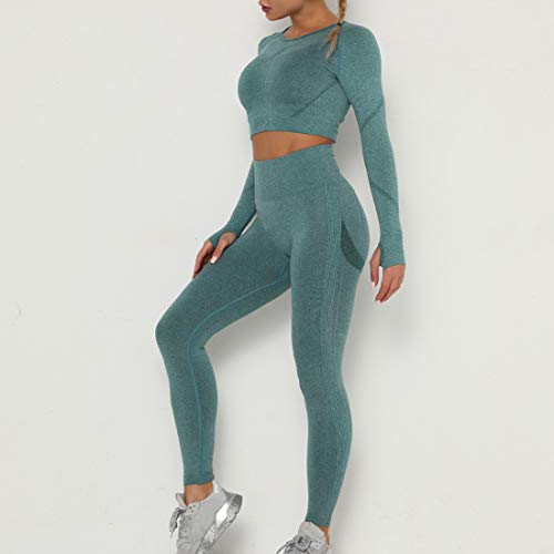 OEAK Conjunto de ropa deportiva para mujer, chándal, pantalones y top de deporte, 2 piezas, para yoga, tiempo libre, ropa deportiva Verde C M