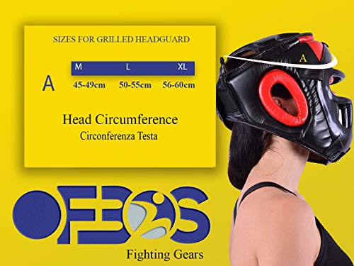 Ofbos® - Casco MMA con rejilla para boxeo, artes marciales Muay Thai Kick Boxing Head Guard Sparring (azul, L)