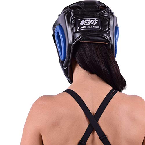 Ofbos® - Casco MMA con rejilla para boxeo, artes marciales Muay Thai Kick Boxing Head Guard Sparring (azul, L)