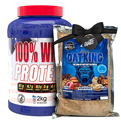 OFERTA 100% Whey Proteína en Polvo + HARINA DE AVENA 1KG GRATIS-REGALO, Suplementos deportivos, American Suplement, Fresa - 2Kg.