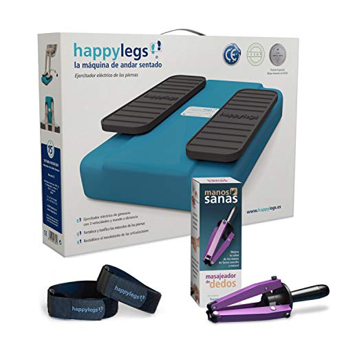 Oferta Pack Happylegs® Azul + Manos Sanas + Correas. Estimula tu circulación de piernas y manos. La Máquina de Andar Sentado que Ayuda a Mejorar la Circulación. ÚNICA fabricada en España (Azul)