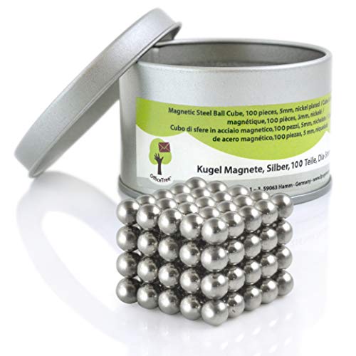 OfficeTree® 100 mini bolas magnéticas de neodimio de 5 mm de diámetro - Puzzle de dados - extra fuerte para pizarra magnética pizarra frigorífico