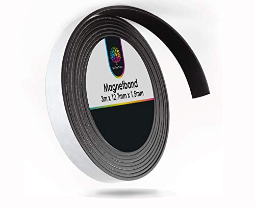 OfficeTree Cinta Magnetica Adhesiva 3 m - Tira de Iman para la imantación Fija de Carteles, Fotos, Papeles - Adherencia Extra Fuerte sobre Pizarra Blanca, Pizarra Magnética - Negro