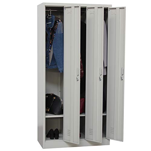 OFICINAS MONTIEL Taquilla Vestuario Metálica Gris con Estantería, Perchero, Cerradura y Llave de 185x90x45cm para Vestuario, Industria, Oficina, Gimnasio, Supermercado, Trabajo. (3 Puertas, Gris) OFICINAS MONTIEL Taquilla Vestuario Metálica Gris con Estantería, Perchero, Cerradura y Llave de 185x90x45cm para Vestuario, Industria, Oficina, Gimnasio, Supermercado, Trabajo. (3 Puertas, Gris)