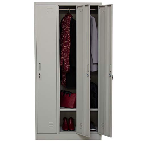 OFICINAS MONTIEL Taquilla Vestuario Metálica Gris con Estantería, Perchero, Cerradura y Llave de 185x90x45cm para Vestuario, Industria, Oficina, Gimnasio, Supermercado, Trabajo. (3 Puertas, Gris) OFICINAS MONTIEL Taquilla Vestuario Metálica Gris con Estantería, Perchero, Cerradura y Llave de 185x90x45cm para Vestuario, Industria, Oficina, Gimnasio, Supermercado, Trabajo. (3 Puertas, Gris)