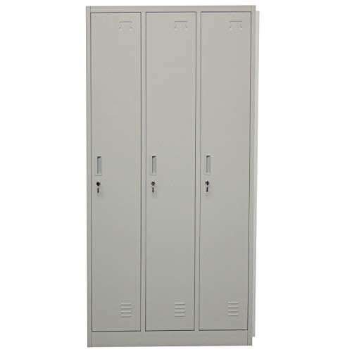 OFICINAS MONTIEL Taquilla Vestuario Metálica Gris con Estantería, Perchero, Cerradura y Llave de 185x90x45cm para Vestuario, Industria, Oficina, Gimnasio, Supermercado, Trabajo. (3 Puertas, Gris) OFICINAS MONTIEL Taquilla Vestuario Metálica Gris con Estantería, Perchero, Cerradura y Llave de 185x90x45cm para Vestuario, Industria, Oficina, Gimnasio, Supermercado, Trabajo. (3 Puertas, Gris)