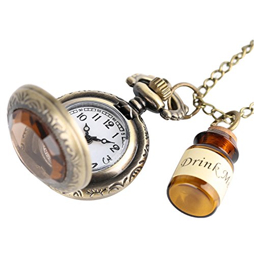 OFKPO Relojes de Bolsillo de Cuarzo con Cadena y Mini Botella,Vintage