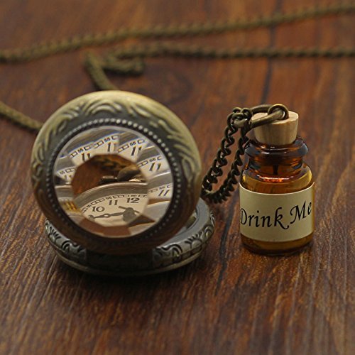 OFKPO Relojes de Bolsillo de Cuarzo con Cadena y Mini Botella,Vintage OFKPO Relojes de Bolsillo de Cuarzo con Cadena y Mini Botella,Vintage