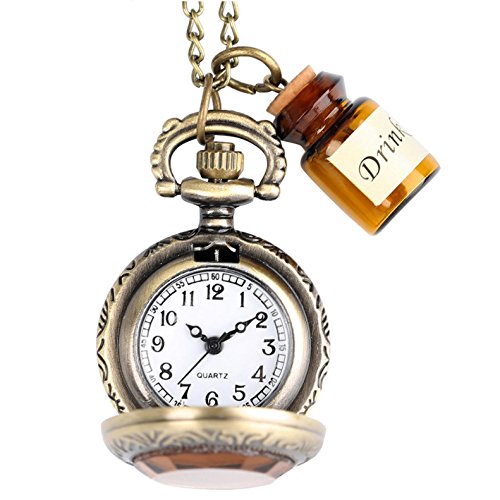 OFKPO Relojes de Bolsillo de Cuarzo con Cadena y Mini Botella,Vintage OFKPO Relojes de Bolsillo de Cuarzo con Cadena y Mini Botella,Vintage