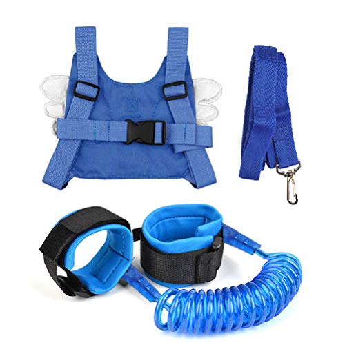 OFNMY Arnés para Bebé + Correa de Muñeca Arnés de Seguridad para Ideal para Paseo,Compra,Viajes,Caminar,etc (azul)