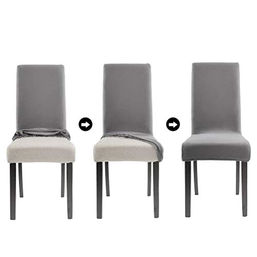 OFNMY Juego de 4 fundas de silla modernas para sillas de comedor, elásticas, con respaldo alto, extraíbles y lavables, fundas protectoras para sillas de comedor, hotel, boda, hogar, cocina (gris)