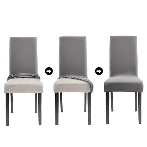 OFNMY Juego de 4 fundas de silla modernas para sillas de comedor, elásticas, con respaldo alto, extraíbles y lavables, fundas protectoras para sillas de comedor, hotel, boda, hogar, cocina (gris) OFNMY Juego de 4 fundas de silla modernas para sillas de comedor, elásticas, con respaldo alto, extraíbles y lavables, fundas protectoras para sillas de comedor, hotel, boda, hogar, cocina (gris)