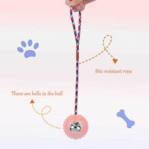 OFNMY Pelota de perro con cuerda, goma natural duradera para masticar perros juguete de lanzar juego de pelota para perros, perfecto juguete de entrenamiento de perro, rojo y azul