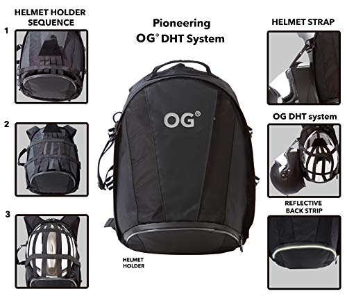 OG Online&Go EZ-Rider2 Mochila Moto Negra 24L, Bolsa Porta-Casco Motorista, Correa Casco, Impermeable, Portátil, Reflectante (Logo Blanco)