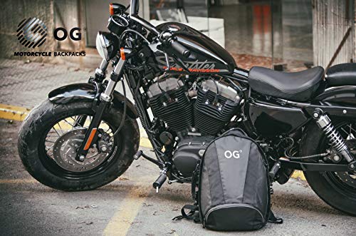 OG Online&Go EZ-RiderPRO Mochila Moto Negra Expandible 28-35L, Bolsa Porta-Cascos Motorista, Correa Casco, Impermeable, Portátil, Reflectante (Logo Blanco)