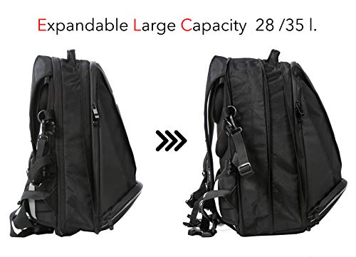 OG Online&Go EZ-RiderPRO Mochila Moto Negra Expandible 28-35L, Bolsa Porta-Cascos Motorista, Correa Casco, Impermeable, Portátil, Reflectante (Logo Blanco)