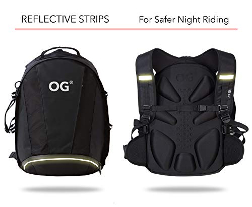 OG Online&Go EZ-RiderPRO Mochila Moto Negra Expandible 28-35L, Bolsa Porta-Cascos Motorista, Correa Casco, Impermeable, Portátil, Reflectante (Logo Blanco)