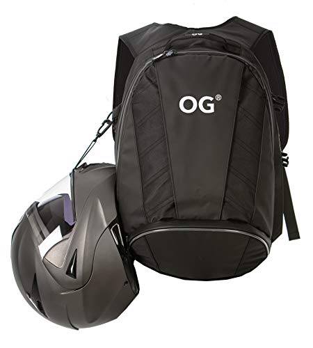 OG Online&Go EZ-RiderPRO Mochila Moto Negra Expandible 28-35L, Bolsa Porta-Cascos Motorista, Correa Casco, Impermeable, Portátil, Reflectante (Logo Blanco)